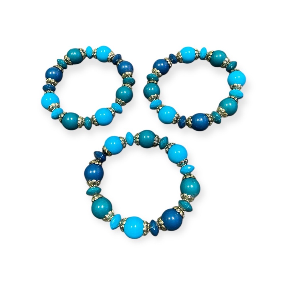 Blue and Turquoise Beaded Bracelet Set